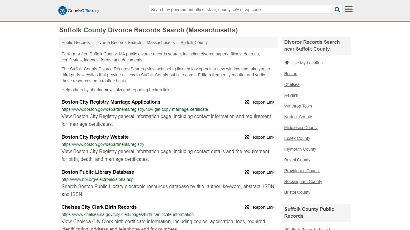 Suffolk County Divorce Records Search (Massachusetts) - County Office
